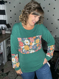 Hunter Green & Daisies Ribbed Long Sleeve