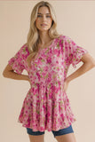 Buttery Soft Babydoll Top - Pink Floral