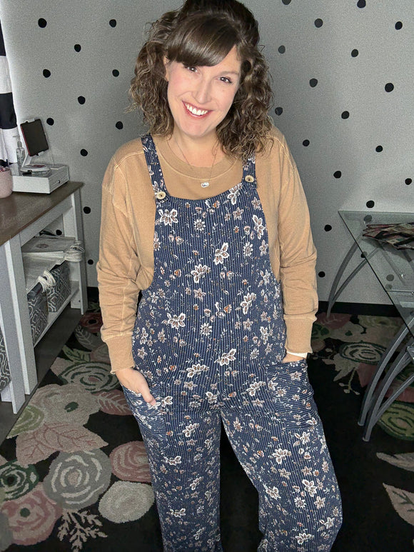Navy Floral Ribbed Knit Jumpsuit