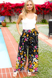 Black Floral Wide Leg Pants