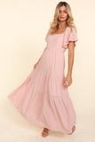 Dusty Pink Eyelet Lace Tiered Maxi