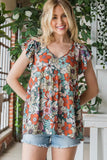 Daisy Print Flutter Sleeve Top