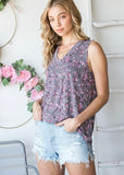 Callie Sleeveless Tank | Grey & Pink Floral