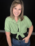 Crinkle Button Down Blouse
