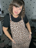 Leopard Ribbed Knit Overall Jumpsuit