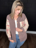 Brown & Floral Ribbed Shacket
