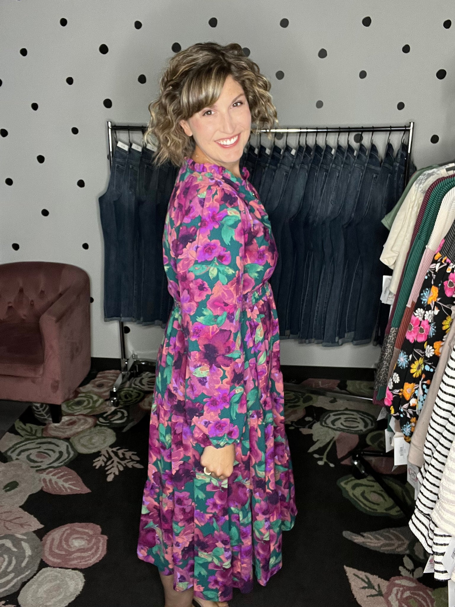 Floral Jewel Toned Midi Dress – Hello Gorgeous Boutique by Alyssa