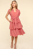 Tiered Knee Length Dress in Mauve