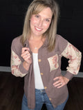 Brown & Floral Ribbed Shacket