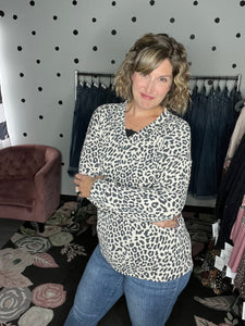 Beige Leopard Long Sleeve V-Neck