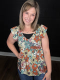 Daisy Print Flutter Sleeve Top