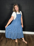 Chambray Tiered Jumper Dress
