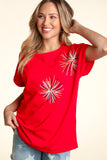 Short Sleeve Firework Sequin Top - Red