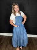 Chambray Tiered Jumper Dress