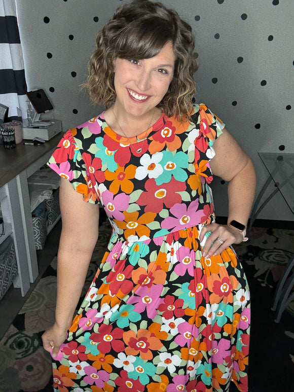 Bright Floral Babydoll Dress M Bright Floral Babydoll Dress M