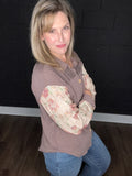 Brown & Floral Ribbed Shacket