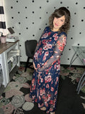 Navy Floral Mesh Midi Dress