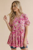 Buttery Soft Babydoll Top - Pink Floral