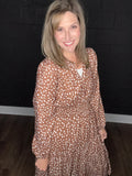 Caramel Dotted Midi Dress