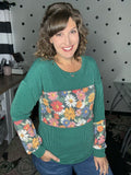 Hunter Green & Daisies Ribbed Long Sleeve