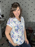 Ivory & Purple Floral V-Neck