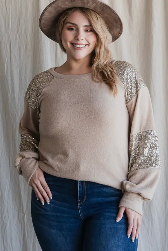 Sparkly Taupe Sweater (Plus Only)