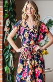 Navy Floral Belted Maxi