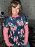 Buttery Soft Babydoll Top - Navy Floral