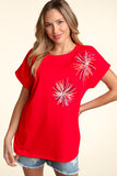 Short Sleeve Firework Sequin Top - Red