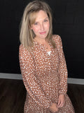 Caramel Dotted Midi Dress