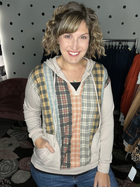 Taupe & Plaid Lightweight Hoodie