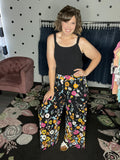 Black Floral Wide Leg Pants