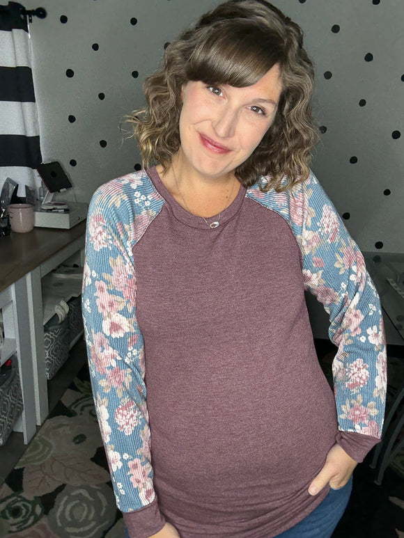 Plum Floral Baseball Tee