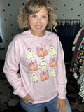 Retro Ghost & Pumpkins - Light Pink Sweatshirt