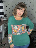 Hunter Green & Daisies Ribbed Long Sleeve