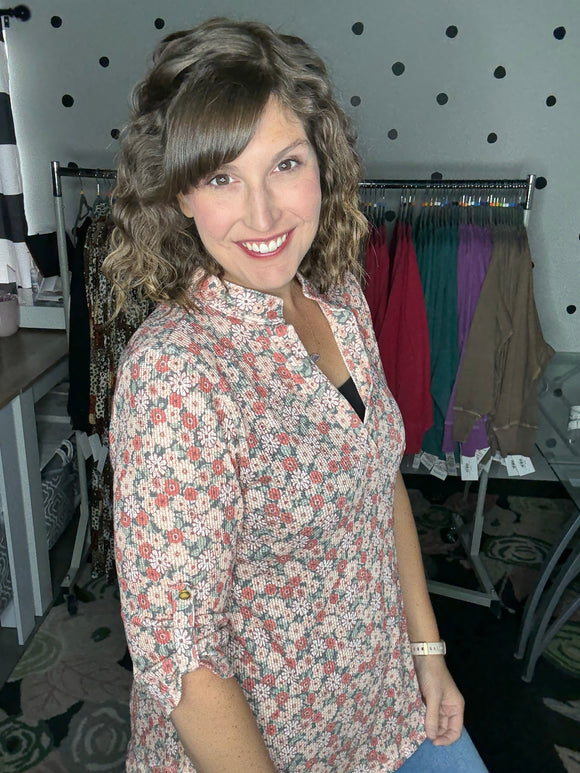 Peach and Sage Henley