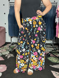 Black Floral Wide Leg Pants