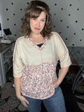 Oversized Oatmeal & Coral Floral Top