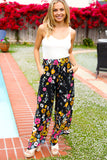 Black Floral Wide Leg Pants