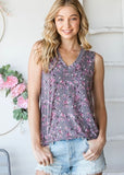 Callie Sleeveless Tank | Grey & Pink Floral