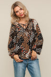 Black Floral Peasant Top