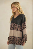 Charcoal Leopard Oatmeal V-neck