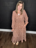 Caramel Dotted Midi Dress