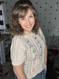 Taupe Embroidered Short Sleeve Sweater