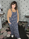 Navy Floral Ribbed Knit Jumpsuit