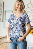 Navy Daisy Faux Button Up Tee