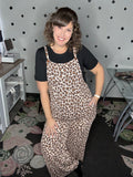 Leopard Ribbed Knit Overall Jumpsuit