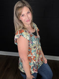 Daisy Print Flutter Sleeve Top