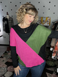 Pink & Olive Asymmetrical Dolman Sweater