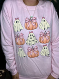 Retro Ghost & Pumpkins - Light Pink Sweatshirt